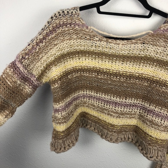 FREE PEOPLE Chunky Knit Cropped Sweater Bell Sleev - Picture 13 of 15